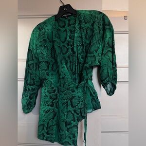 Green Snake Print Reptile Wrap blouse
